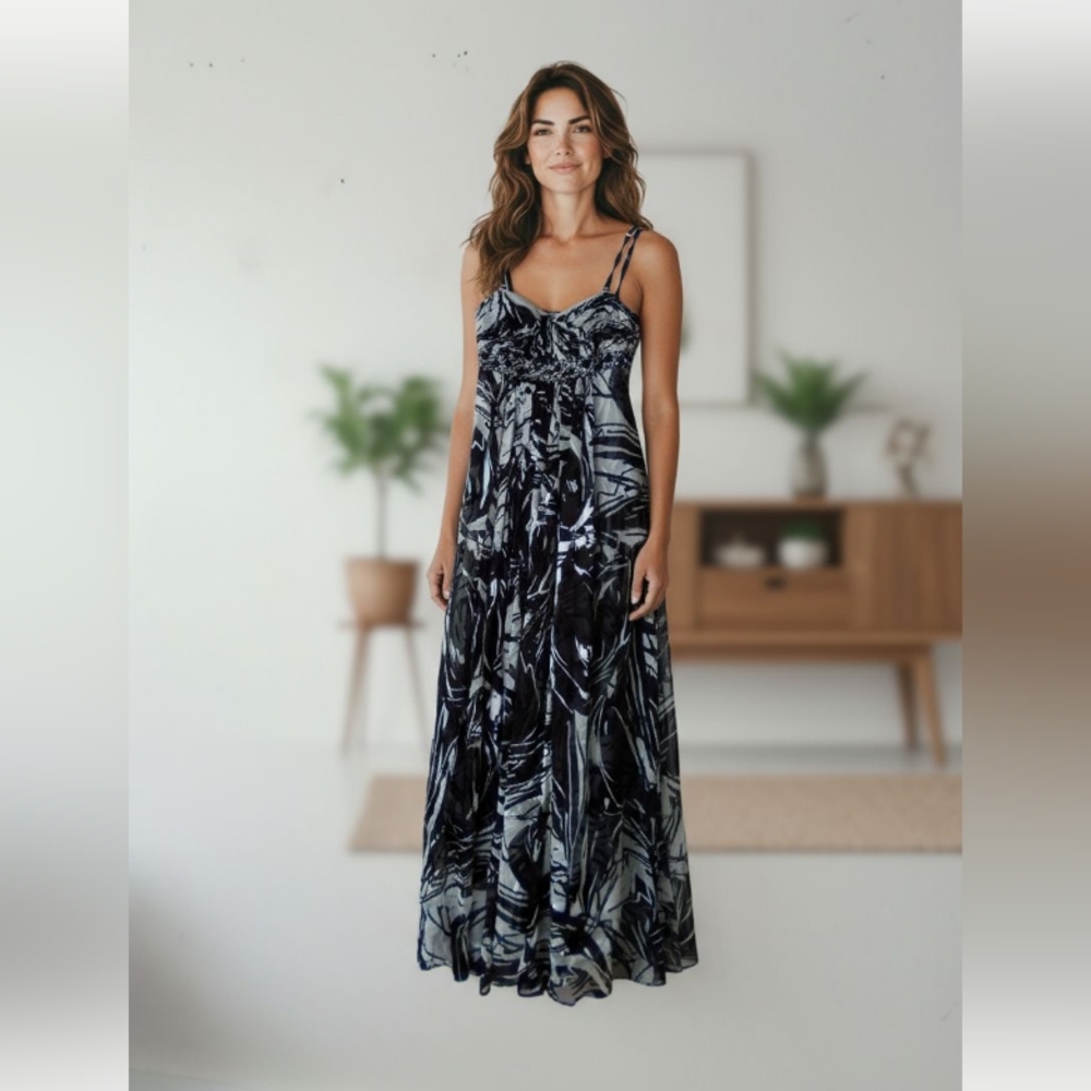 BCBGMAXAZRIA Elegant Black and Gray Maxi Dress SIZE 2